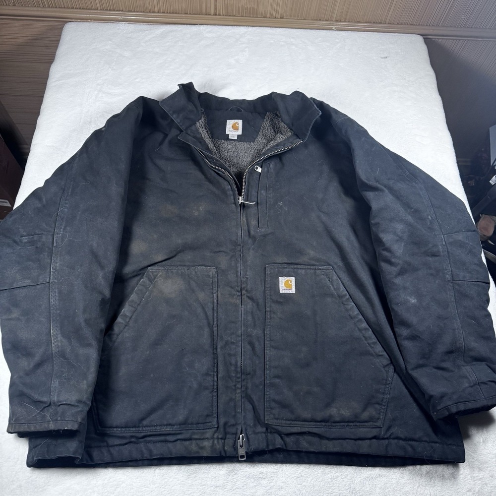 Carhartt Sherpa Lined Duck Work Jacket Black‎ 3XL Heavy Canvas Workwear